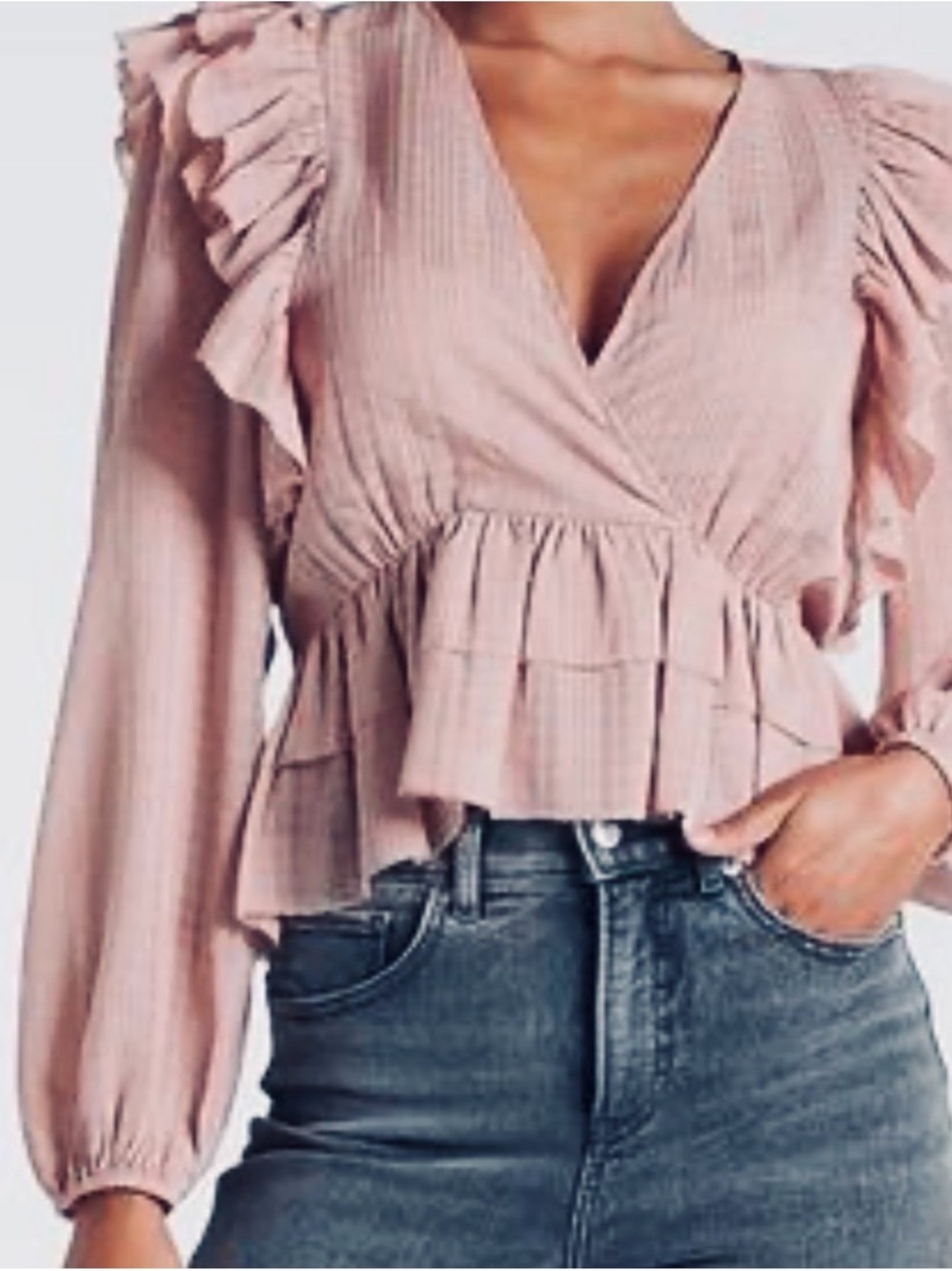 Express Dusty Pink Ruffle Wrap Peplum Blouse M